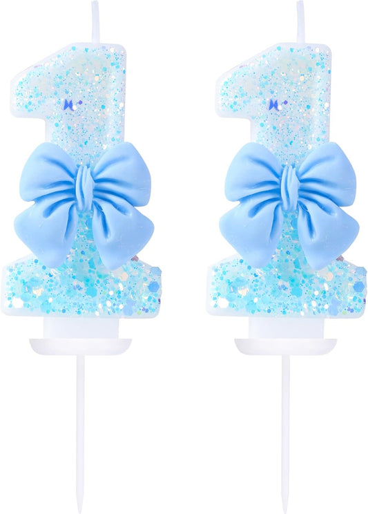 11 Birthday Candles Blue Bow Number 11 Cake Candles, 11th Cake Topper Decorations for Kids Pets Pastel Birthday Party Supplies (Number 11)