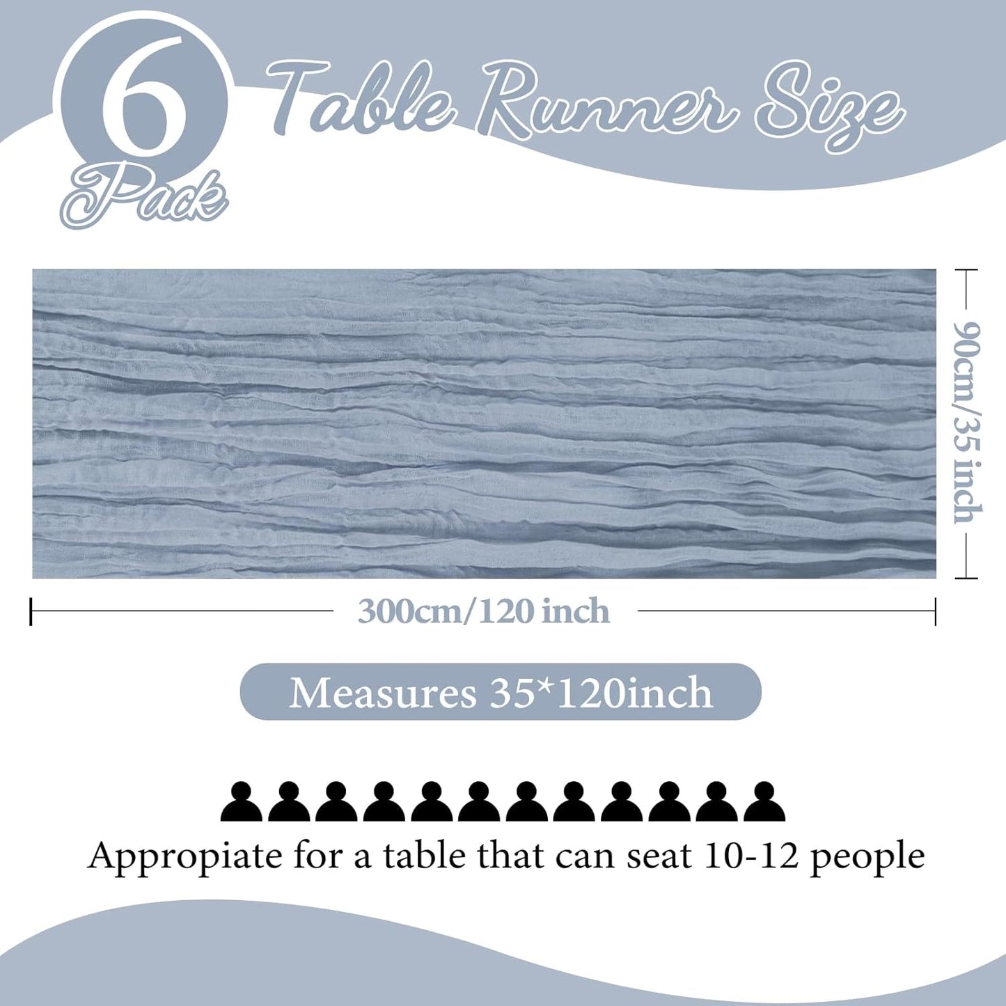6 Pack 10FT Dusty Blue Cheesecloth Table Runner 35x120 Inch Gauze Rustic Boho Table Runner Cheese Cloth for Wedding Decor Birthday Party Bridal Baby Shower Table Centerpiece Decoration