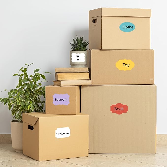 Yeachlaing White Labels - 250 PCS 3" x 2" Fancy Shape Stickers for Storage Box or Food Jars