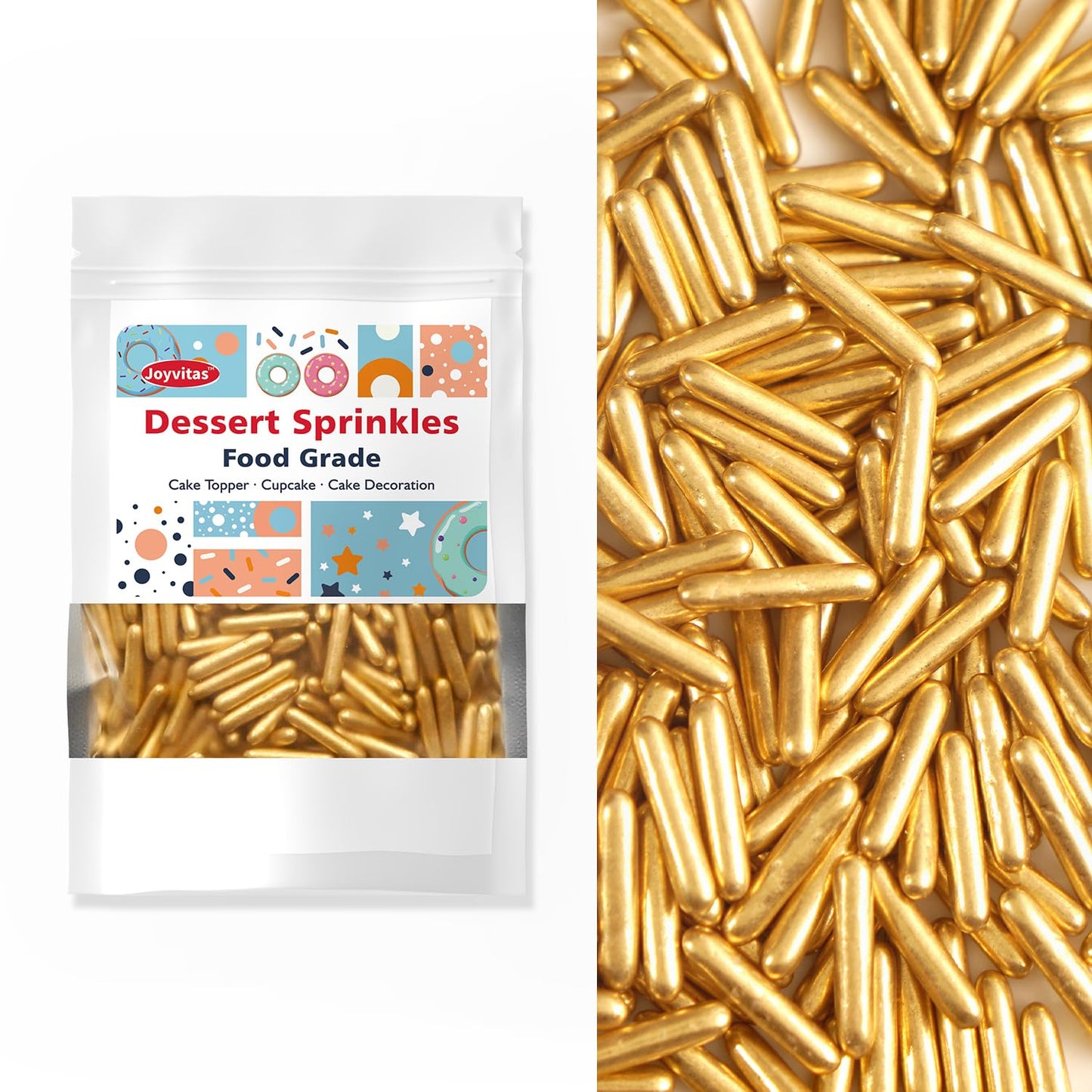 Christmas Gold Sprinkles, 150g/5.29oz, Edible Sprinkles, Metallic Rods Candy, Gold Rods Sugar For Baking, Donuts, Cakes, Cupcakes, Cookies, Wedding Party, Holiday
