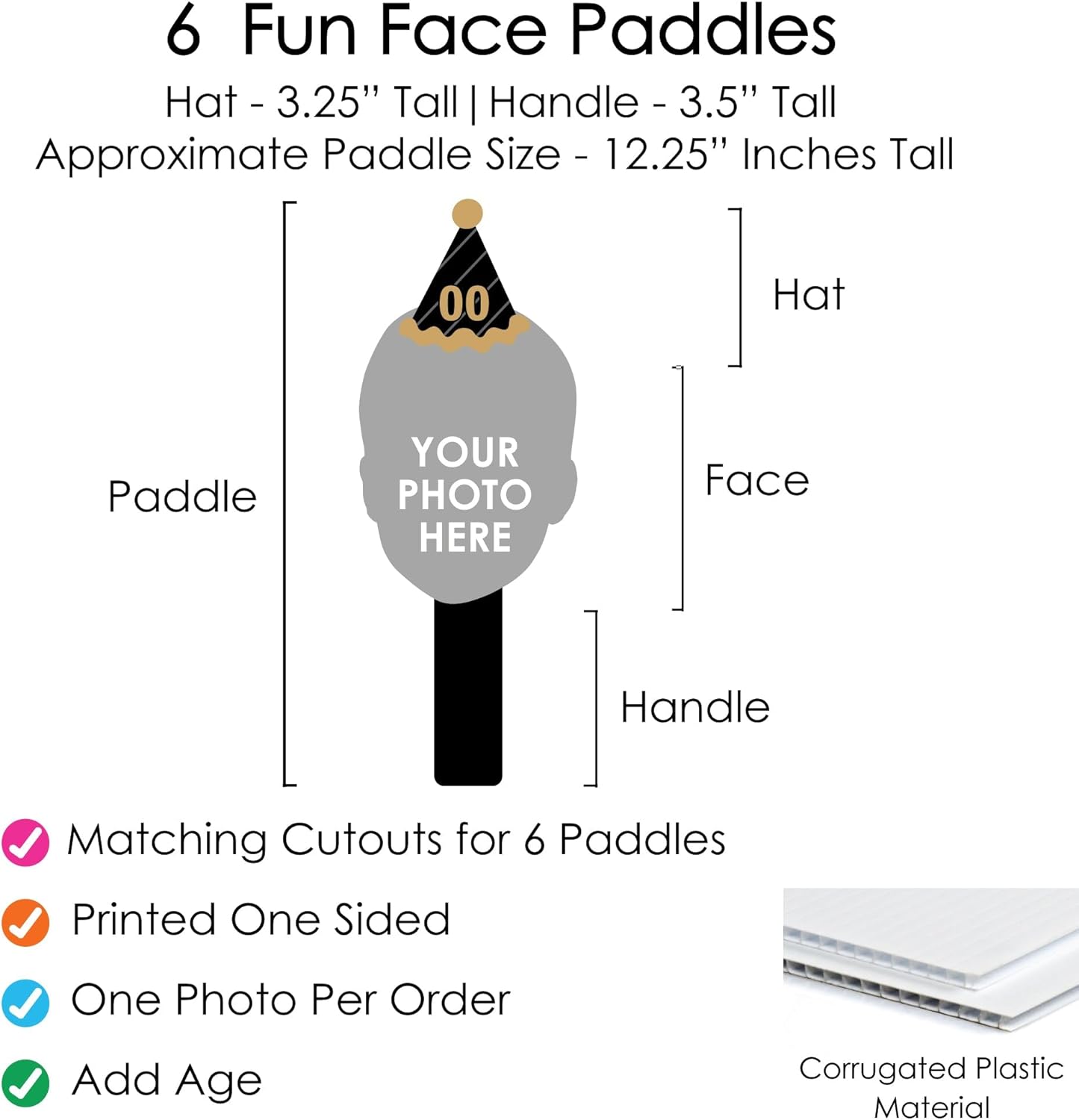 Big Dot of Happiness Custom Photo Adult Happy Birthday - Gold - Birthday Party Head Cut Out Photo Booth and Fan Props - Fun Face Cutout Paddles - Set of 6