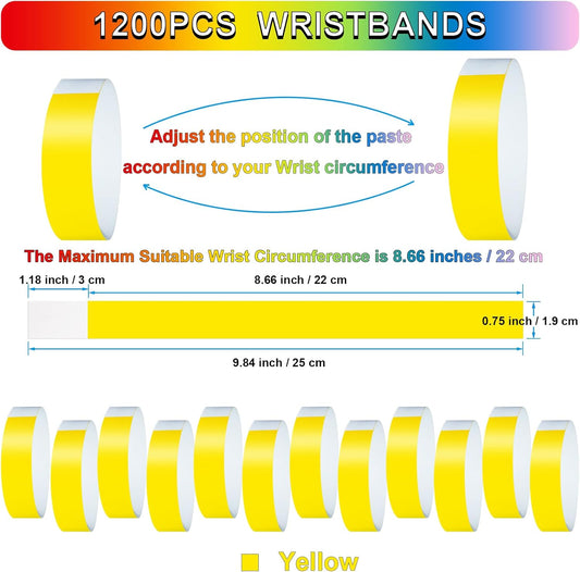 1200 Pcs Plastic Paper Wristbands for Events Neon Color Wrist Bands Concert Identification Wristbands Paper Bracelets Wristbands Party Hand Bands (Yellow)