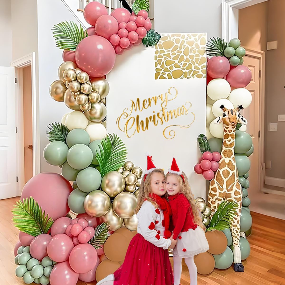 Pink Green Brown White Balloon Garland Arch Kit, 166Pcs Blush Pink Pastel Green White Sand Tan Brown Boho Balloons for Baby Shower Birthday Wedding Safari Jungle Woodland Party Decorations