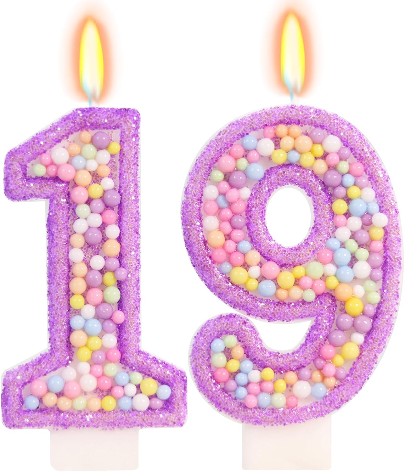 Purple Birthday Candles - Number 19 Candle, Colorful Macaron Candles, 19 Birthday Decorations for Girls, Purple Cake Decorations, Theme Party Supplies