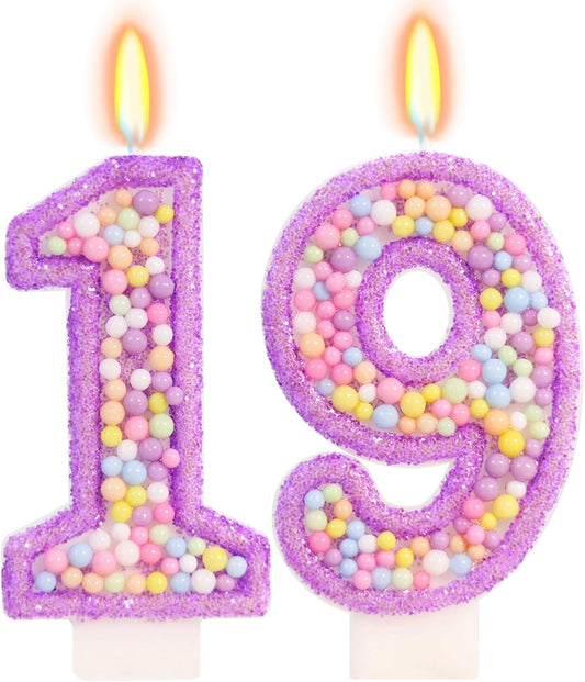Purple Birthday Candles - Number 19 Candle, Colorful Macaron Candles, 19 Birthday Decorations for Girls, Purple Cake Decorations, Theme Party Supplies
