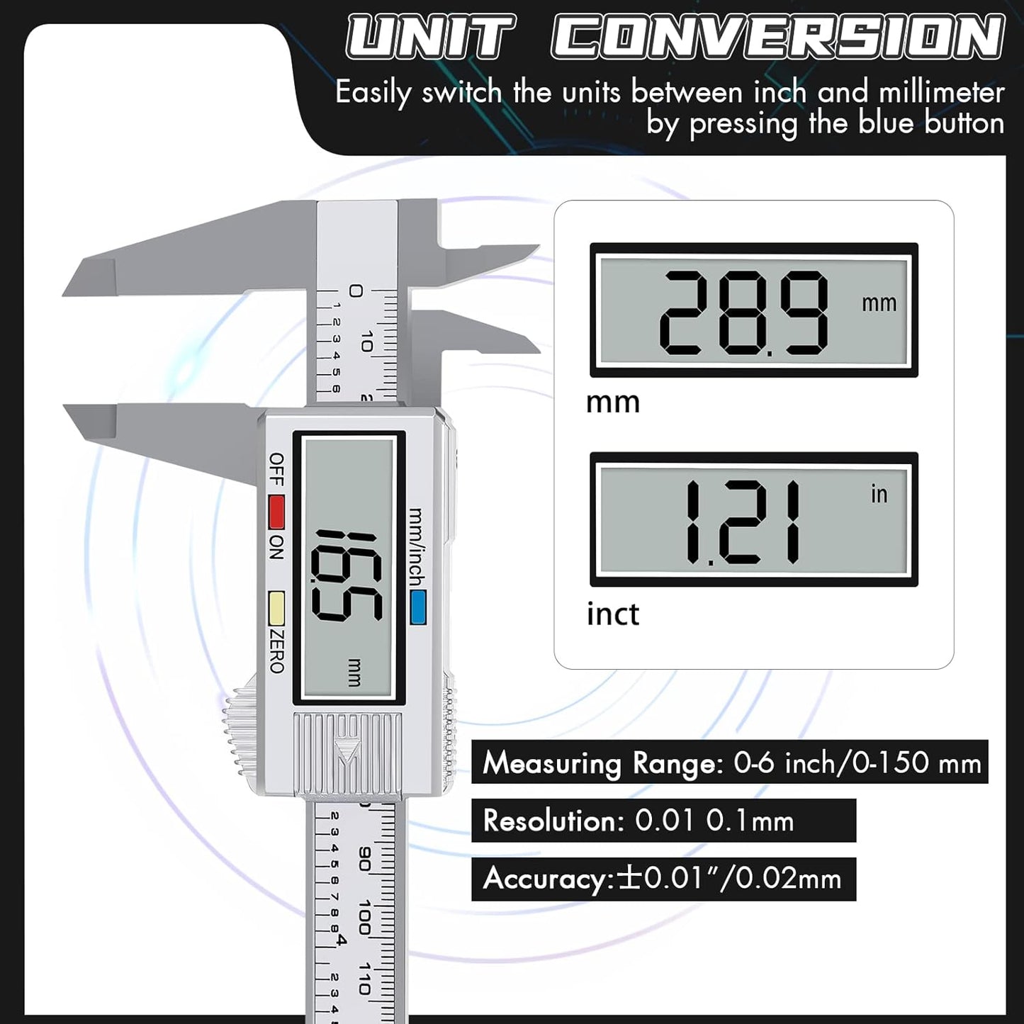 Electronic Digital Caliper, LCD | 0 to 6 inch inch/mm Conversion, Automatic Shutdown Function, Very Suitable for Home/Jewelry/DIY Measurement, etc