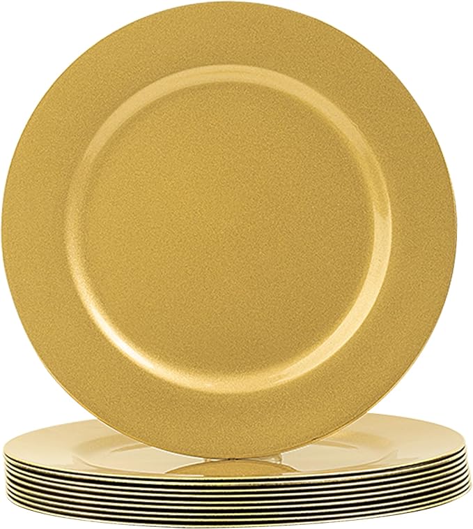 JEVERGN 10 Pack Gold Charger Plates, 13" Chargers for Dinner Plates, Gold Plate Chargers Set of 10, Round Plastic Charger for Wedding, Party Event, Dinner, Table Setting
