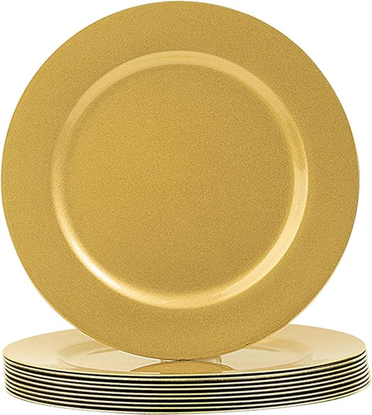 JEVERGN 10 Pack Gold Charger Plates, 13" Chargers for Dinner Plates, Gold Plate Chargers Set of 10, Round Plastic Charger for Wedding, Party Event, Dinner, Table Setting