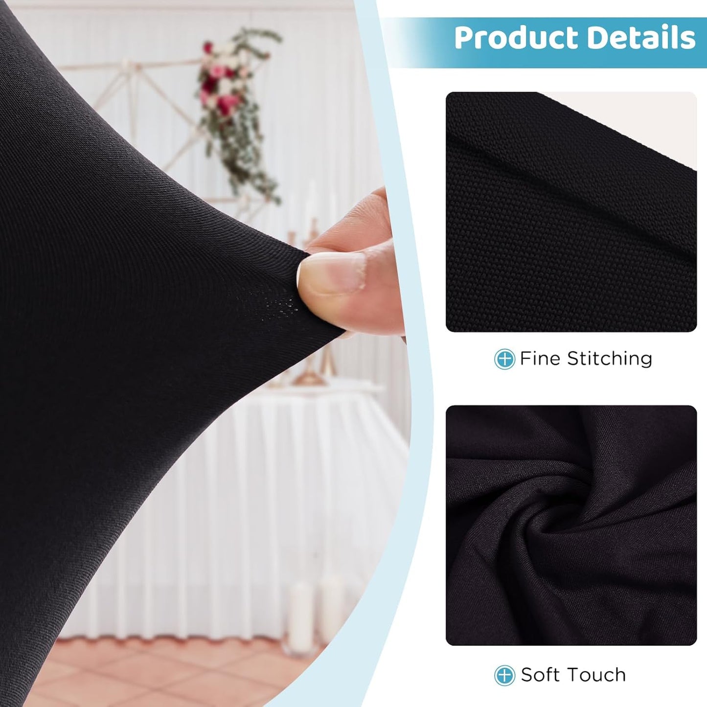 Table Skirts for 6ft Rectangle Tables - 1PCS Black Table Covers for 6 Foot Tables, Wrinkle Resistant Ruffles Elastic Table Cloths and Table Skirt for Banquets/Weddings/Parties/Birthday