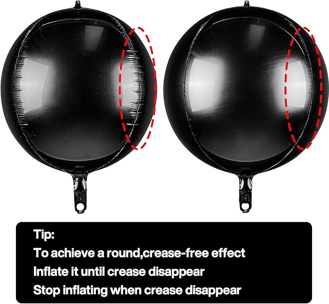 PartyWoo Black Foil Balloons 6pcs 22 Inch Large Round Foil Big Giant 4D Jumbo Inflatable Mirror Ball Mylar Balloons for Halloween Graduation Birthday Retirement Anniversary Party Decorations