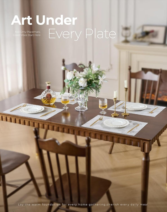 Leetaltree White Placemats Set of 8 - Heat Resistant Non-Slip Place mats for Dining Table, Washable Durable PVC Vinyl Woven Table Mats（White Circle,8）