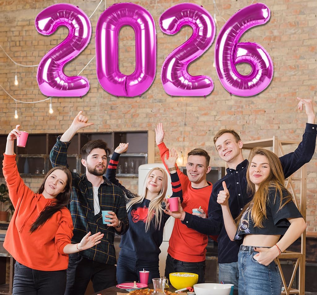 2026 Balloon - Rosy Purple Birthday Number Balloons, 40 Inch Large Foil Balloons for Men Women Boys Girls Rosy Purple Themed Birthday Decorations，Number 2026 Balloon