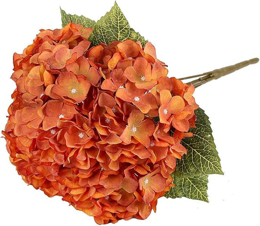 2Bouquets Artificial Fake Flowers Plants Silk Hydrangea Arrangements Wedding Bouquets Decorations Plastic Floral Home Kitchen Garden Party Festival Bar DIY (Orange,5 Flower Heads)