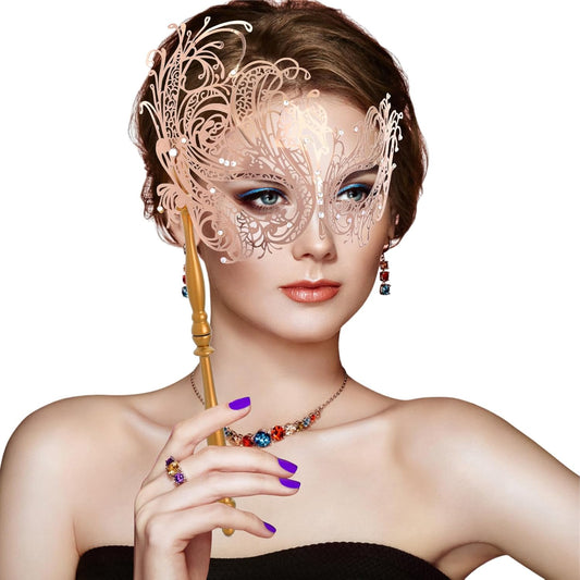 Coddsmz Masquerade Mask with Stick Venetian Mask Mardi Gras Decorations for Womens Halloween Costume Mask