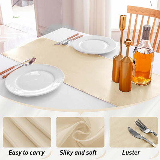 10 Pack Satin Table Runner 12 X 108 Inch Silk Table Runner for Party,Wedding, Birthday, Banquets,Decoration(Champagne)