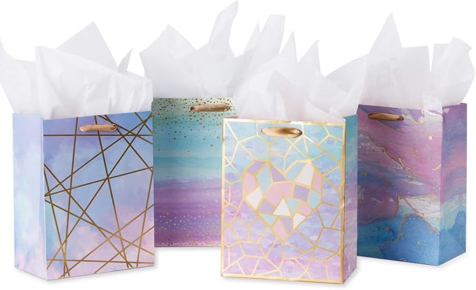 Loveinside Medium Size Gift Bags, Elegant Pattern Gift Bag with Tissue Paper for Shopping,Parties,Wedding, Baby Shower, Craft, Marble, 10" X 5" X 13"