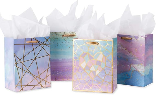 Loveinside Medium Size Gift Bags, Elegant Pattern Gift Bag with Tissue Paper for Shopping,Parties,Wedding, Baby Shower, Craft, Marble, 10" X 5" X 13"