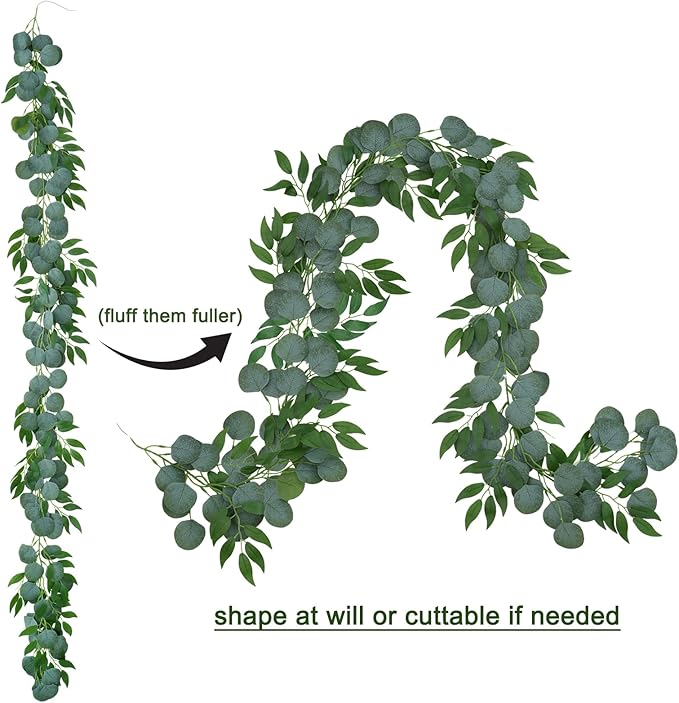 6 Pack Artificial Eucalyptus Garland with Willow Leaves Each 6.5 Feet Faux Greenery Garland for Wedding Arch Mirror DIY Garlands Decor