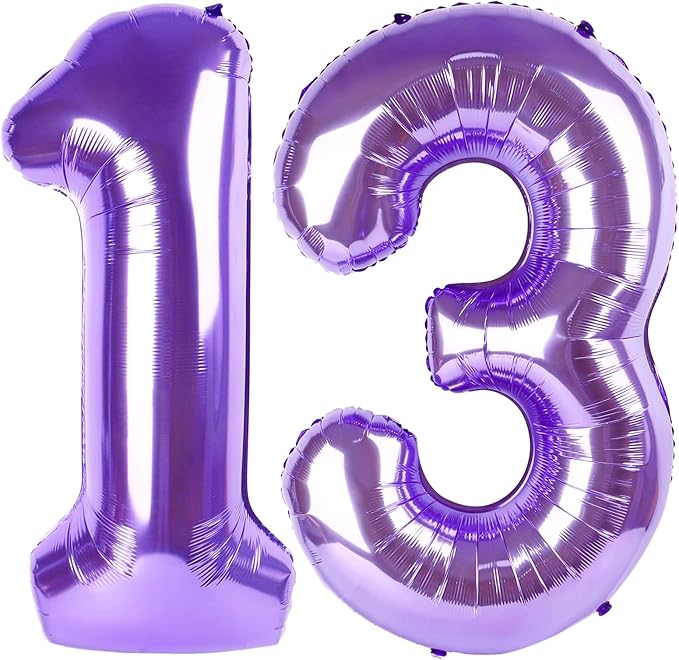Purple Number 13 Balloon 40 Inch, 13th Birthday Party Decorations for Children, Giant 13 Foil Balloon for Party Supplies