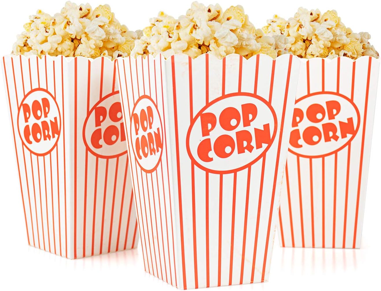 Bekith 100 Pack Paper Open-Top Popcorn Box, Popcorn Containers Striped Red and White, Great for Movie Theater Party
