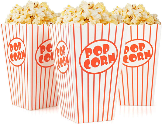 Bekith 100 Pack Paper Open-Top Popcorn Box, Popcorn Containers Striped Red and White, Great for Movie Theater Party