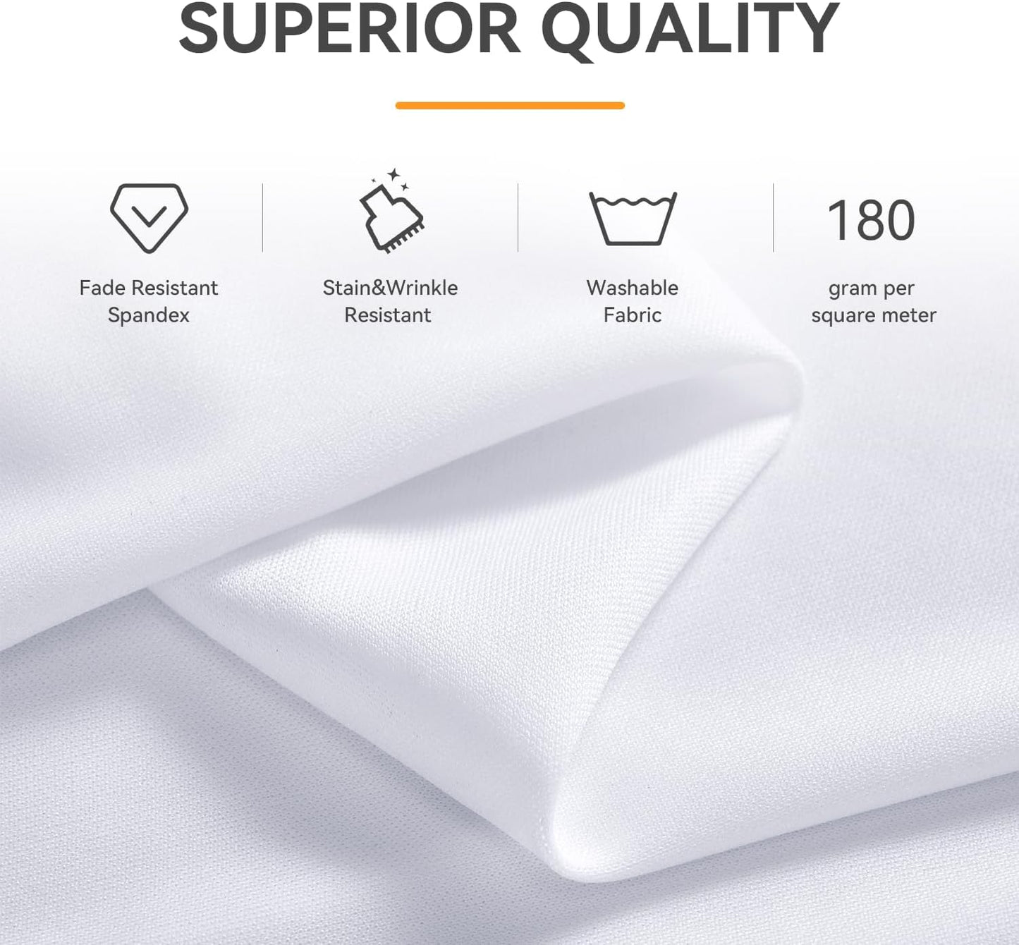 Outpain 8ft Spandex Table Cloth for Standard Folding Tables-8Pack White Table Cloth Table Protector for Party, Wedding, Cocktail, Banquet, Festival