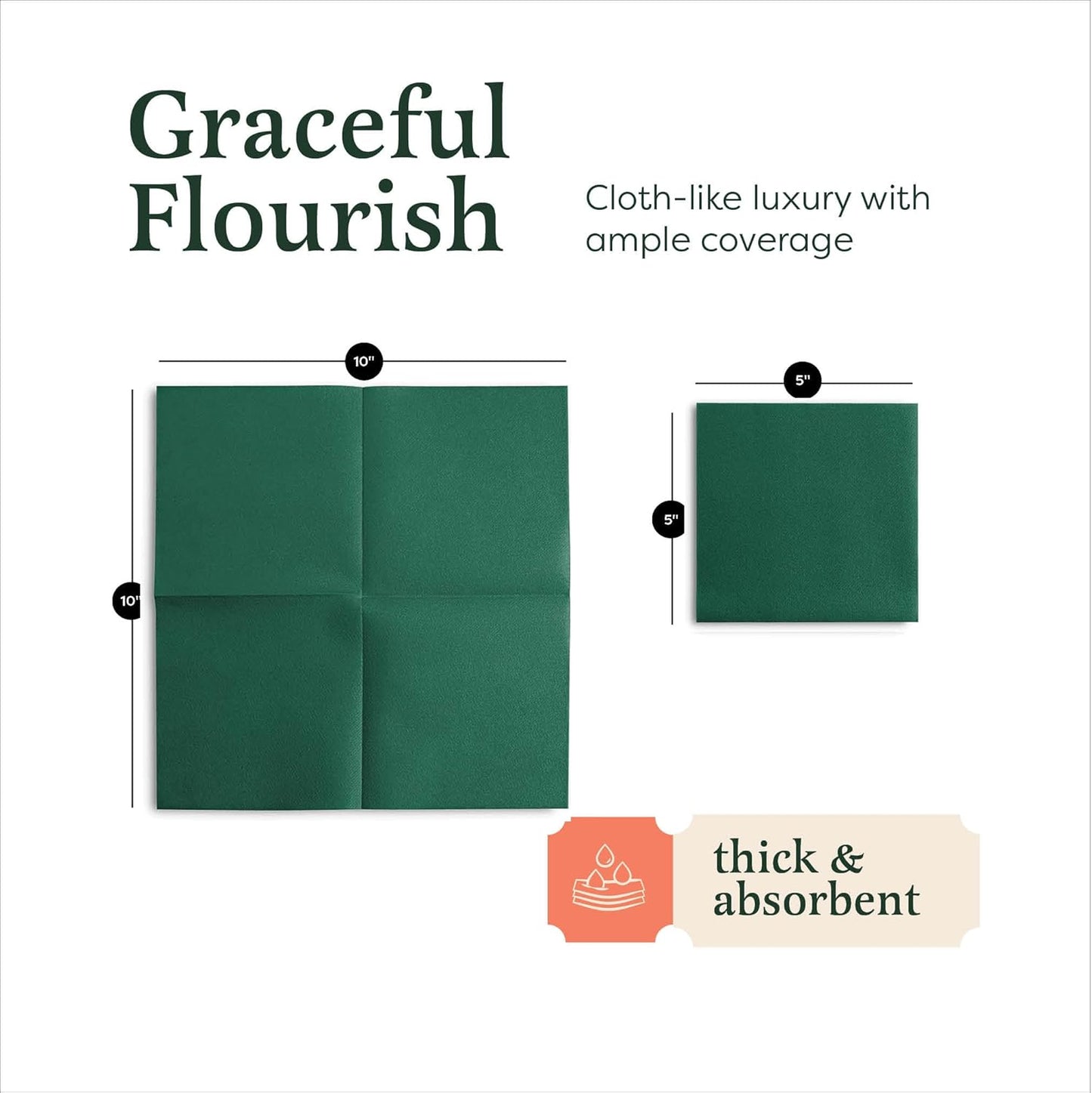 Linen-Feel Colored Cocktail Napkins - Decortive Cloth-Like GREEN Dessert And Beverage Napkins - Soft And Absorbent. For Restaurant, Bar, Cafe, Or Event. (Pack of 200)