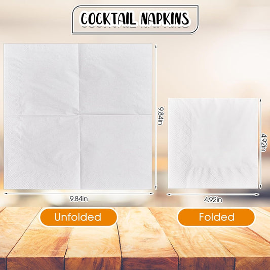 Henoyso 1500 Pack White Cocktail Napkins Bulk, 9.8'' x 9.8'' 2 Ply Disposable 100% Bamboo Paper Napkins for Wedding Bar Party Birthday Dinner Beverage Holiday Elegant Restaurant Event
