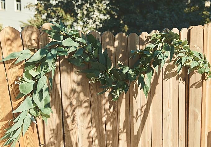 6FT Greenery Eucalyptus Garland, Spring Eucalyptus for Home Decor Wedding Garland for Table Centerpieces & Wedding Arch Floral Arrangements 6FT Real Touch Silk Stems