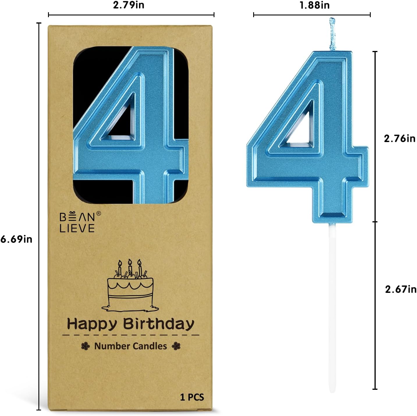BEAN LIEVE Blue Birthday Candles Number 4, Blue Number Candles, Cake Number Candles for Birthday Parties and Wedding Anniversary Celebrations