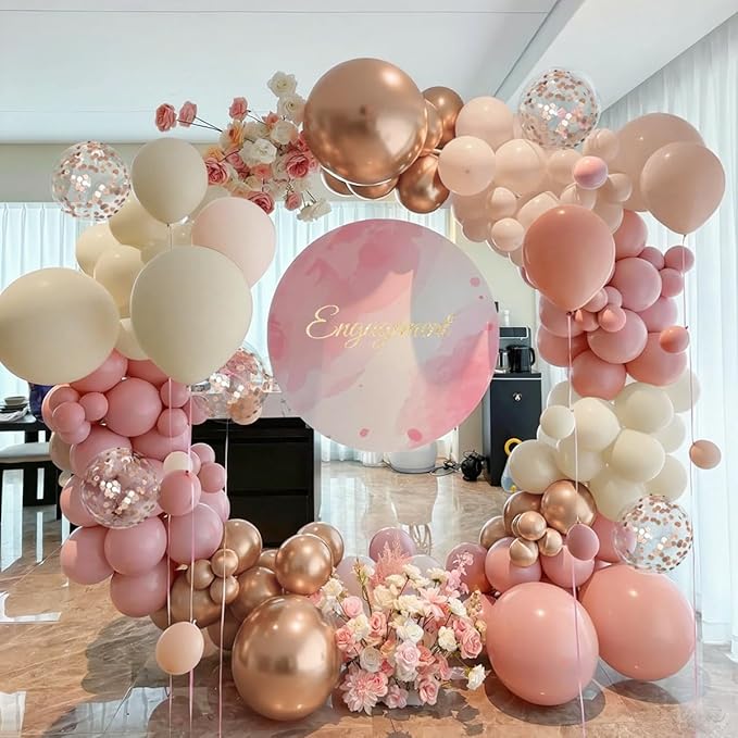 Dusty Pink and White Balloon Garland Arch Kit, 167Pcs Retro Pink Sand Smoke Champagne Gold Latex Balloons for Women Girl Birthday Bridal Baby Shower Wedding Party Decorations
