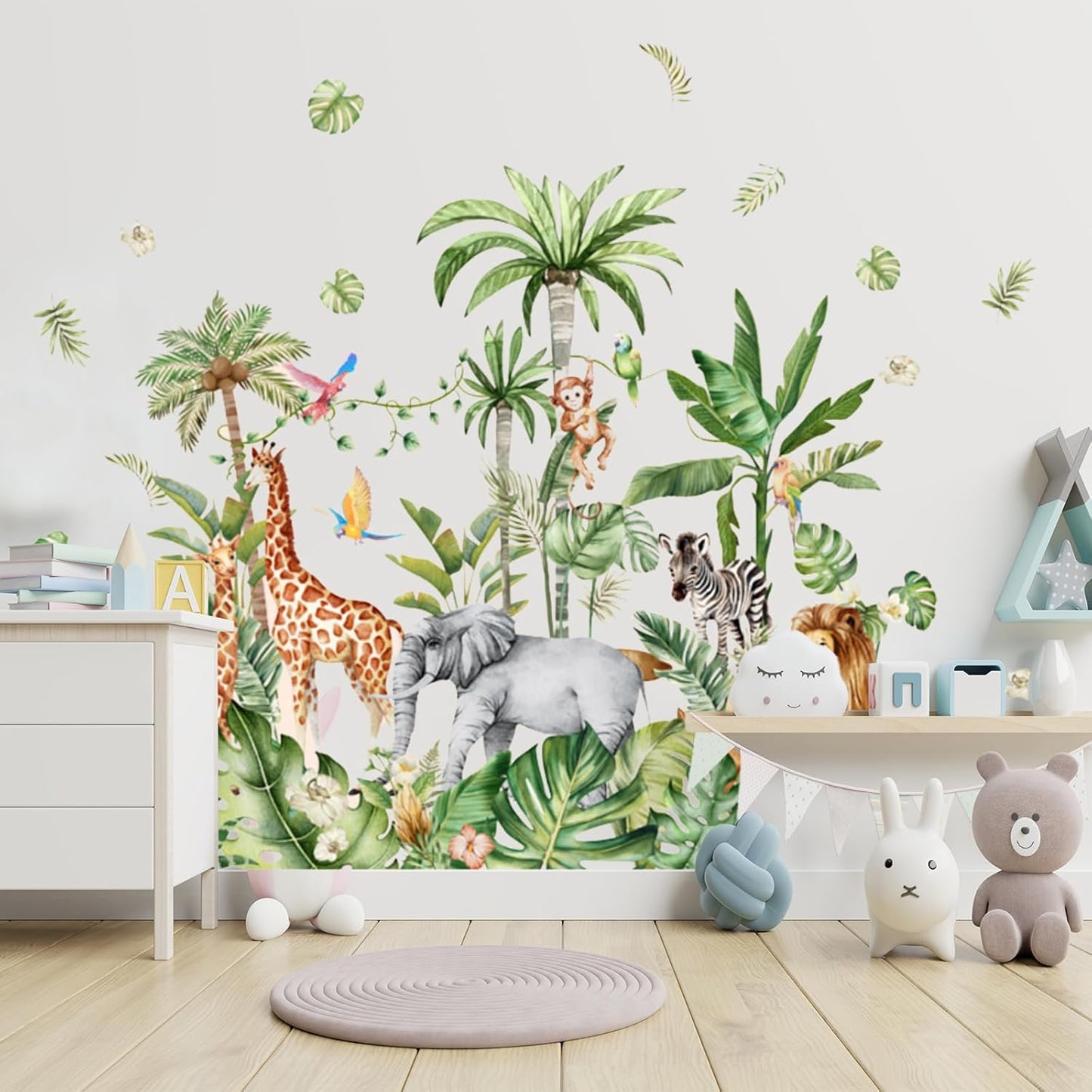Safari Animal Jungle Wall Stickers Kids Room Living Room Wall Decor, Playroom Bedroom Classroom Kindergarten Designs