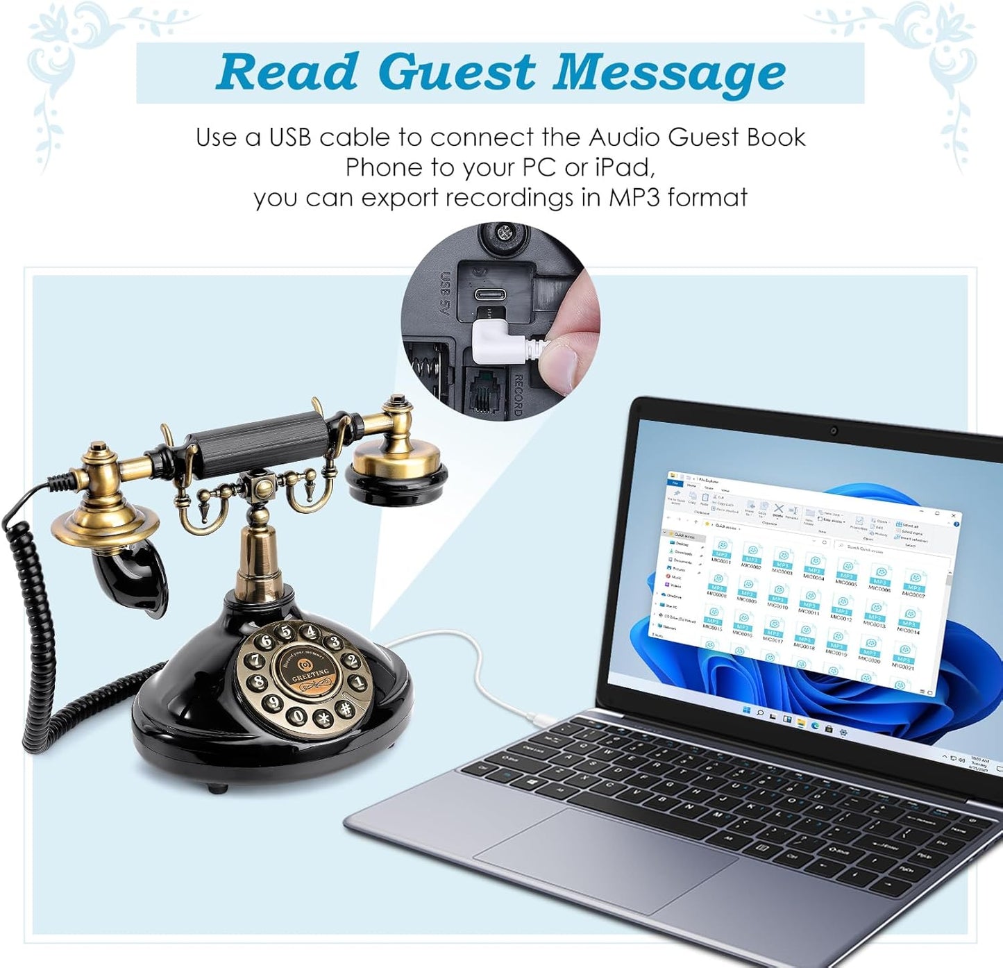 Audio Guest Book Wedding Phone (Black)