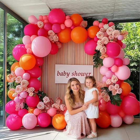 Hot Pink Orange Balloon Garland Double Stuffed Orange Pink Coral Balloon Arch Kit for Birthday Baby Shower Flamingo Wildflower Valentine Mother’s Day Party Decorations