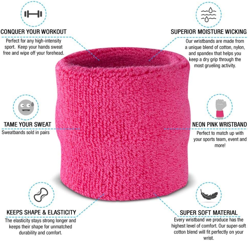 Suddora Wrist Sweatbands, Absorbent and Breathable Thick Cotton Bands for Working Out, Gymnastics, Basketball, Tennis, and Football, Multiuse Wristbands for Costumes and Cosplay