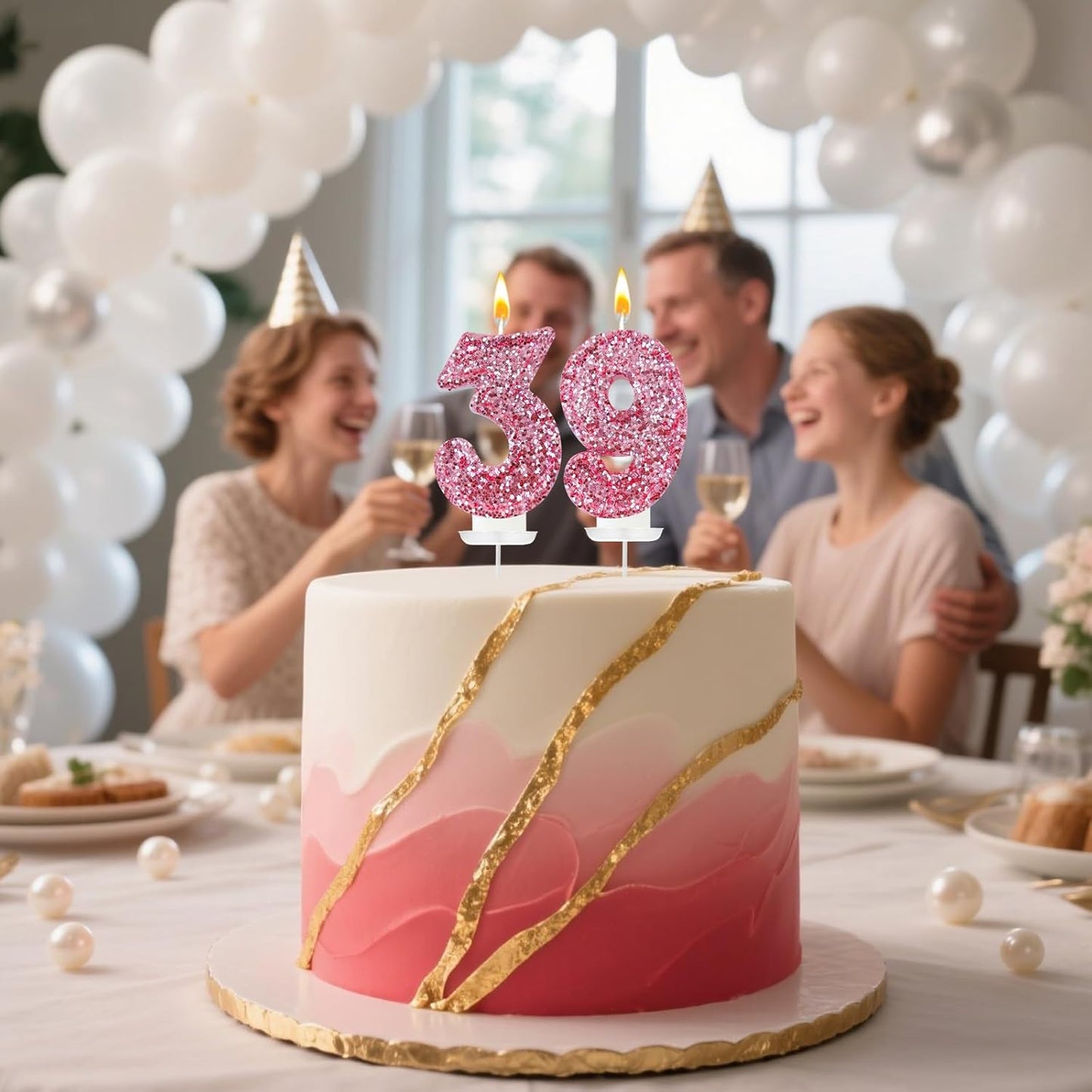 Birthday Number Candles, Glitter Number Candle Cake Decorations with Sequins, Cupcake Decorations for Girls, Women, Party Anniversary Celebrations (Number 9, Pink)