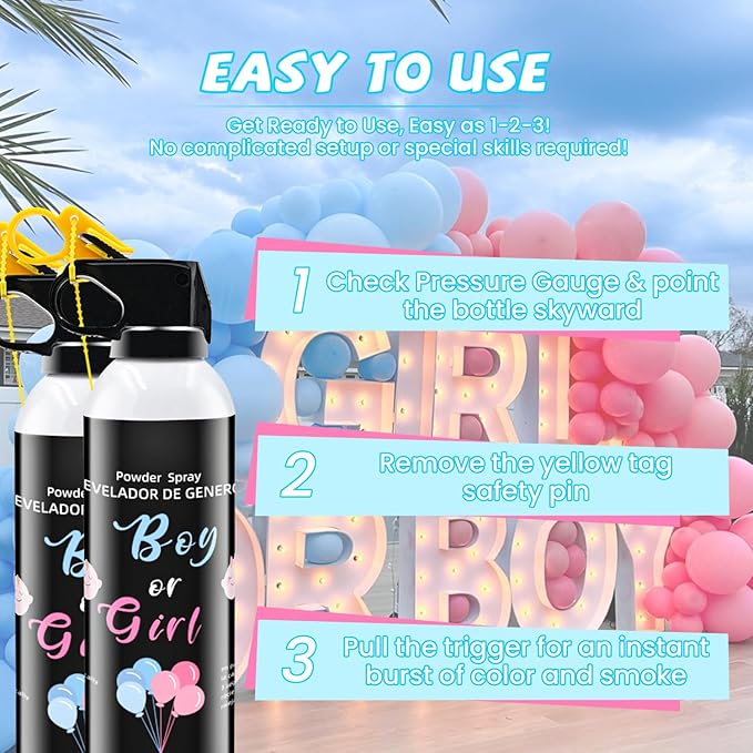 Gender Reveal Fire Extinguisher 2 Pack Blue or Pink Smoke for Boy or Girl Reveal Party Gender Reveal Extinguishers 100% Biodegradable Colored Powder for Baby Gender Reveal Ideas Party Decorations