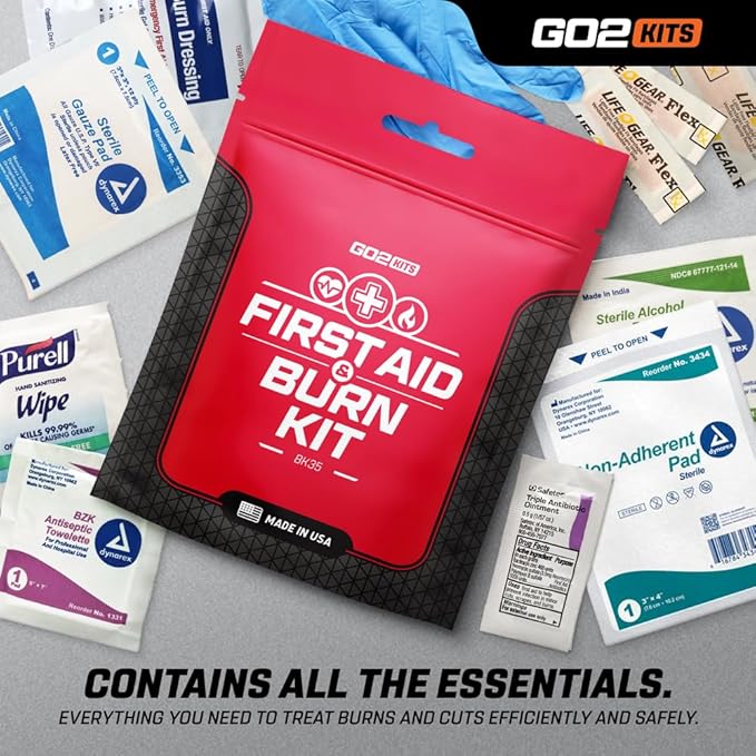 Advanced First Aid & Burn Kit, Comprehensive Burn First Aid Kit with Dressings, Burn Cream & Gauze, Portable First Aid Kit for Home, Office, Car & Travel, 1-Pack (BK35)