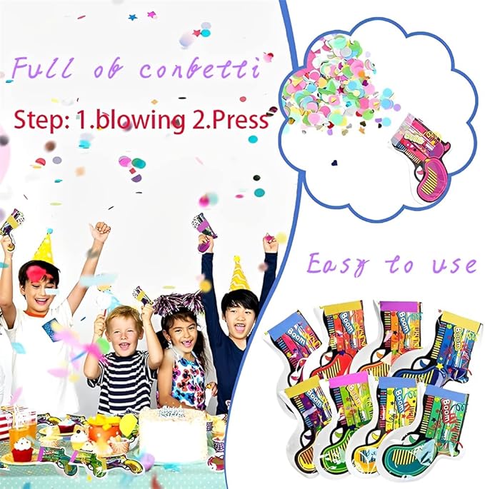 Inflatable Fireworks Gun,Party Toys Confetti Fireworks Handheld Confetti Poppers Multicolor with Novelty Design Party Supplies for New Year Birthday Christmas Wedding Graduation (24PCS confetti gun)