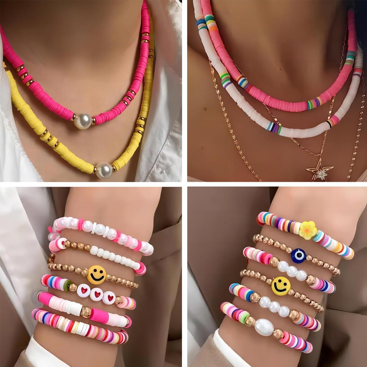 YMSDZHL 7100+PCS Clay Beads Bracelet Making Kit,48 Color DIY Flat Preppy Beads for Friendship Jewelry Making,Polymer Heishi Beads with Charms Gifts for Teen Girls Crafts for Ages 4-12 (7100+PCS)