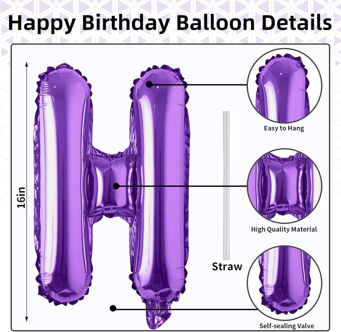 Purple Happy Birthday Balloon Banner, 16 Inch Lilac Happy Birthday Bunting Banner with Letter Foil Balloons for Girl Women Princess Galaxy Magic Witch Glam Theme Birthday Party Decorations Supplies