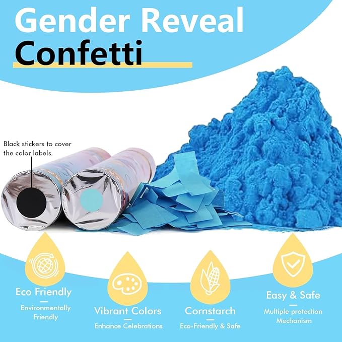 Prvivo 6 Pack Gender Reveal Confetti Cannon, Biodegradable Powder & Confetti Poppers (Blue/Pink), Safe Air Compressed Gender Reveal Cannons Kit for Huge Group Photos & Party