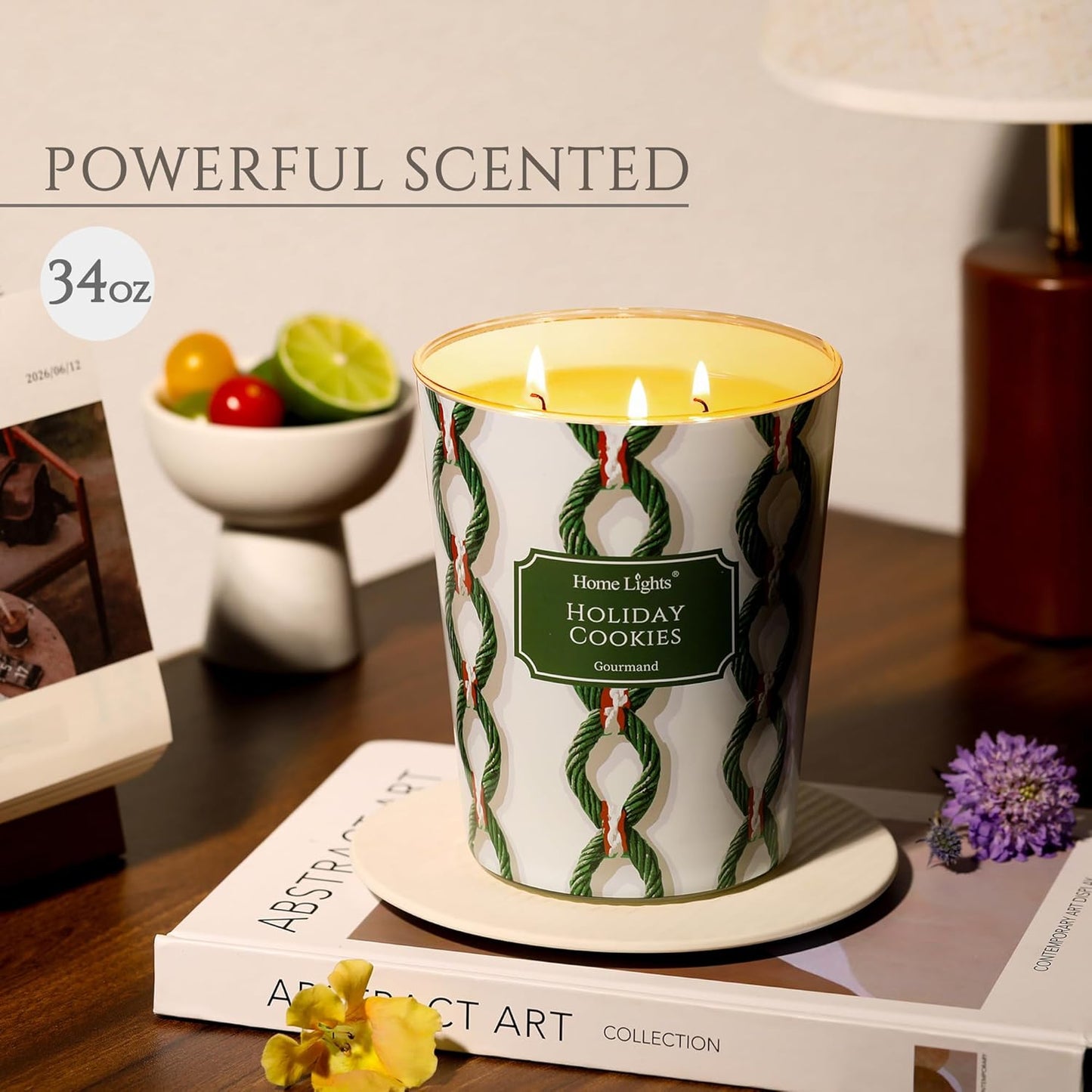 HomeLights Holiday Cookies Scented Candles | 34oz Soy Candles Rustic Modern 3-Wick Large Candle Jars | Ideal Candle Gifts for Events, Home Decor Stress, Relief & Relaxation