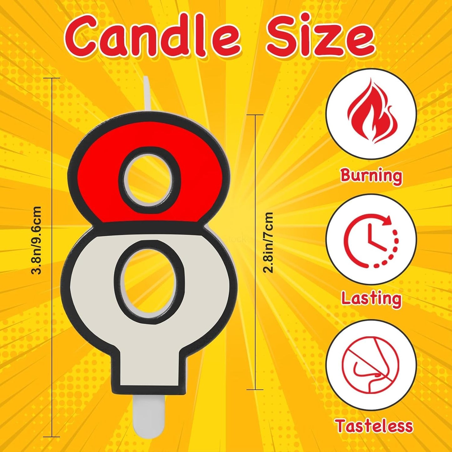 Number 8 Candle Cartoon Red and White Birthday Cake Candle Numeral Birthday Cake Topper for Cartoon Animated Birthday Decoration Party Supplies (Number 8)