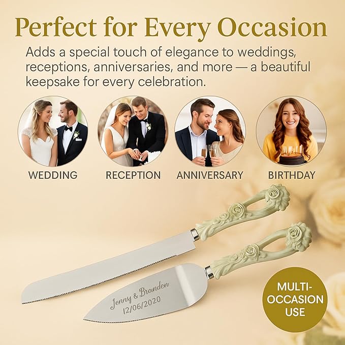GIFTS INFINITY Personalized Wedding Cake Knife and Server Set with Engraving – Cake Cutting Utensil Set, Keepsake Gift for Wedding, Anniversary, Reception, Birthday & Other Occasions (2554)