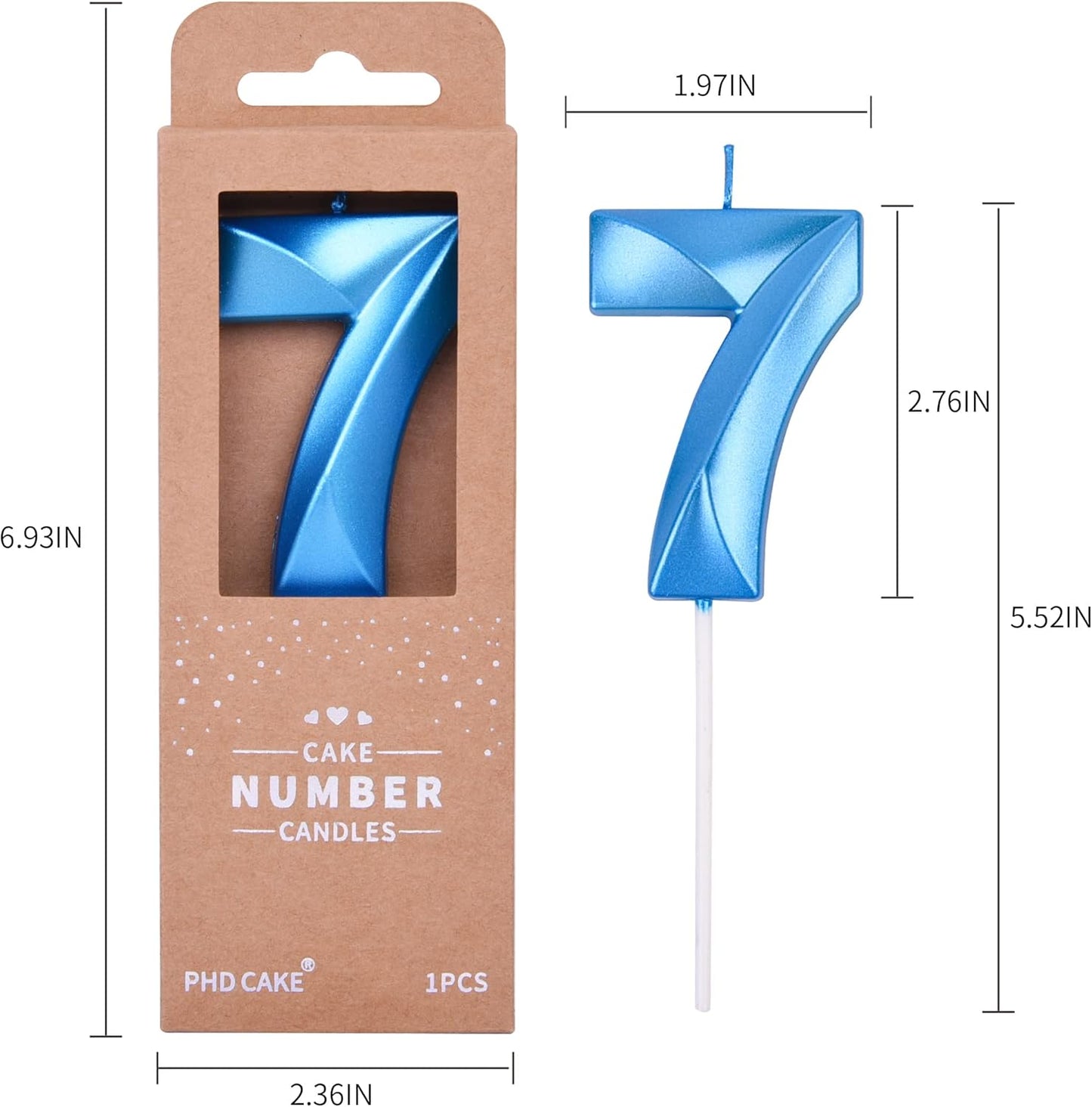 PHD CAKE 2.76 Inch Diamond Blue 7 Number Birthday Candles, Blue Number Candles, Cake Number Candles, Party Celebration