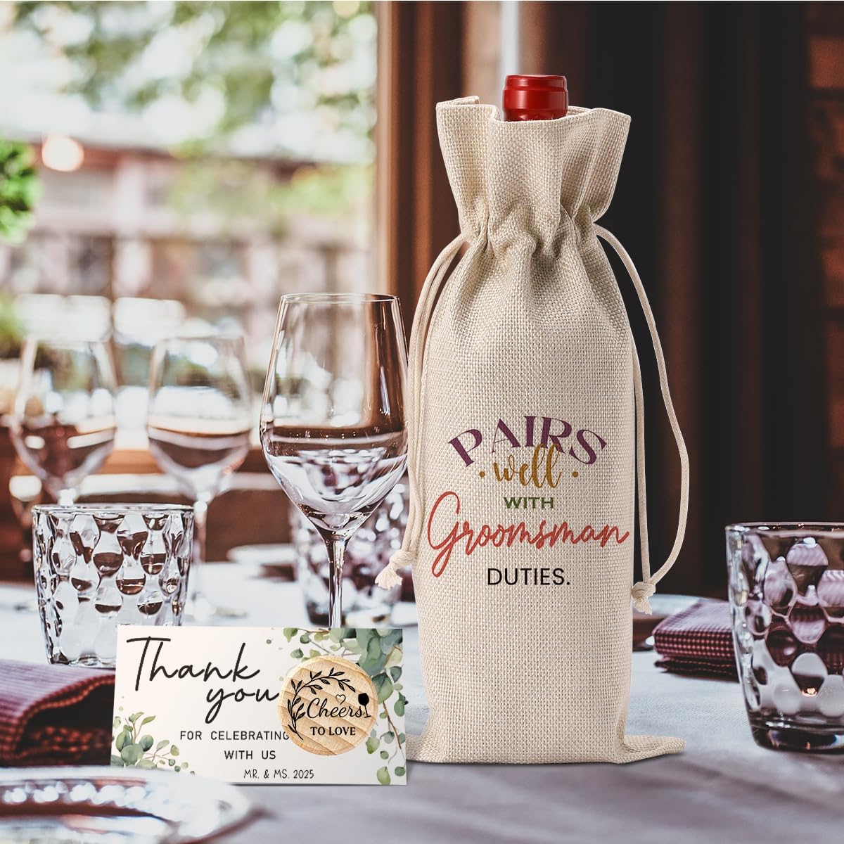 FBCCZEY Groomsmen Proposal Gift Groomsmen Wine Bag Best Man Proposal Wedding Engagement Gifts for Wine Bottle Bag Pairs Well with Groomsman Bottle Bag with Card And Stopper