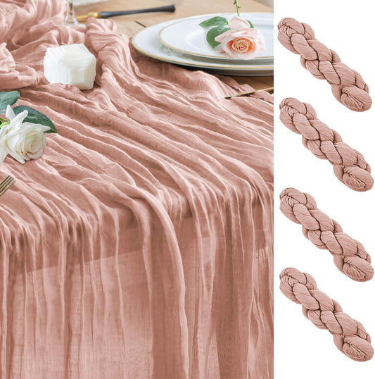 Wokceer Cheesecloth Table Runner 4Pack 10FT Dusty Pink Boho Gauze Fall Christmas Cheese Cloth Table Runner for Party Easter Rustic Sheer Table Runners for Baby Bridal Shower Wedding
