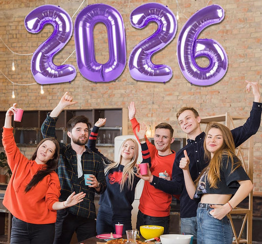 2026 Balloon - Purple Birthday Number Balloons, 40 Inch Large Foil Balloons for Men Women Boys Girls Purple Themed Birthday Decorations，Number 2026 Balloon