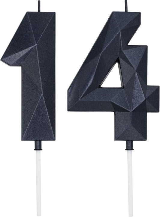 DERVENTA Large Birthday Candle Number 3D Black 3.7 inch Party Celebration Anniversary Decoration Cake Topper 1 Piece (Number 14 Black)